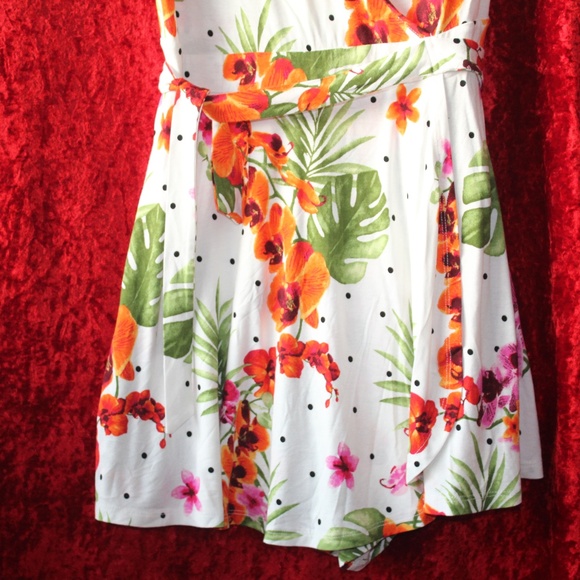 White Polka Dot Floral Romper/Dress/SwimSuit Cover - Picture 3 of 7